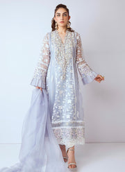 Pakistani gota embroidered dress in blue color 