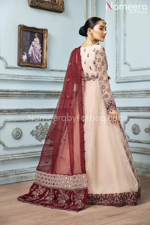 Gown Dress Pakistani for Girls in Tea Pink Shade Latest