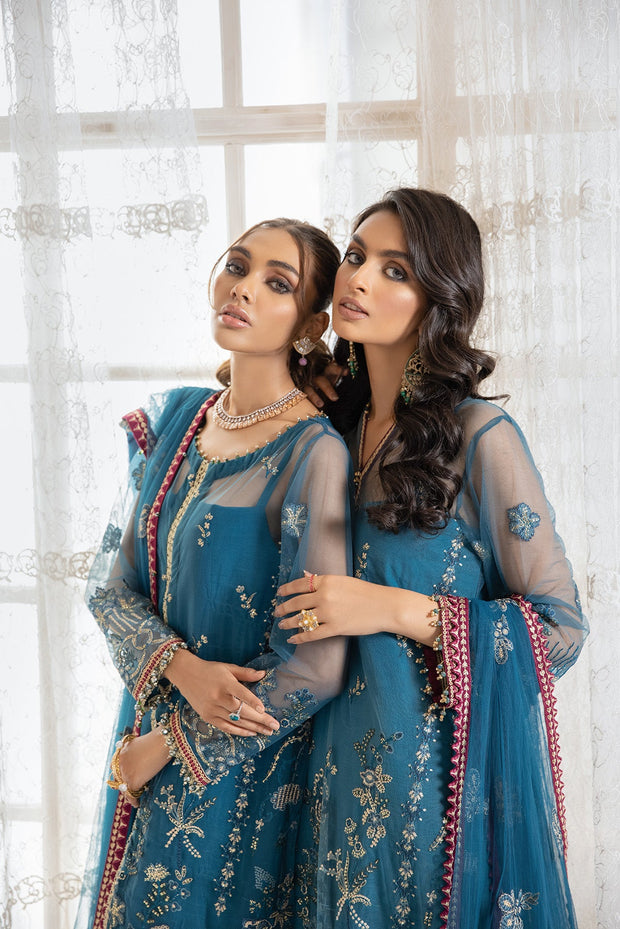 Latest Gown Dress Pakistani in Turquoise Shade