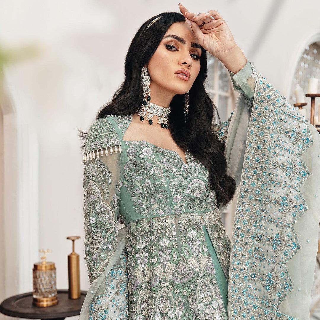 Elegant Blue Pakistani Bridal Lehenga & Gown