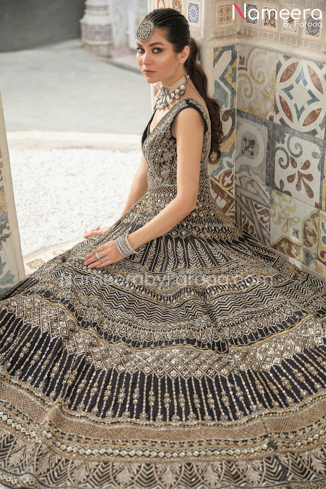 Graceful Black Lehenga with Bridal Gown Pakistani Dress