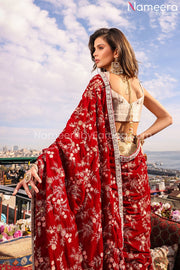 Graceful Embellished Bridal Red Saree Dress Pakistani