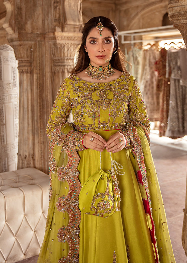Latest Lehenga Choli Green Bridal Dress Pakistani Mehndi Dress Nameera by Farooq Latest Lehenga Choli Green Bridal Dress Pakistani Mehndi Dress Nameera by Farooq