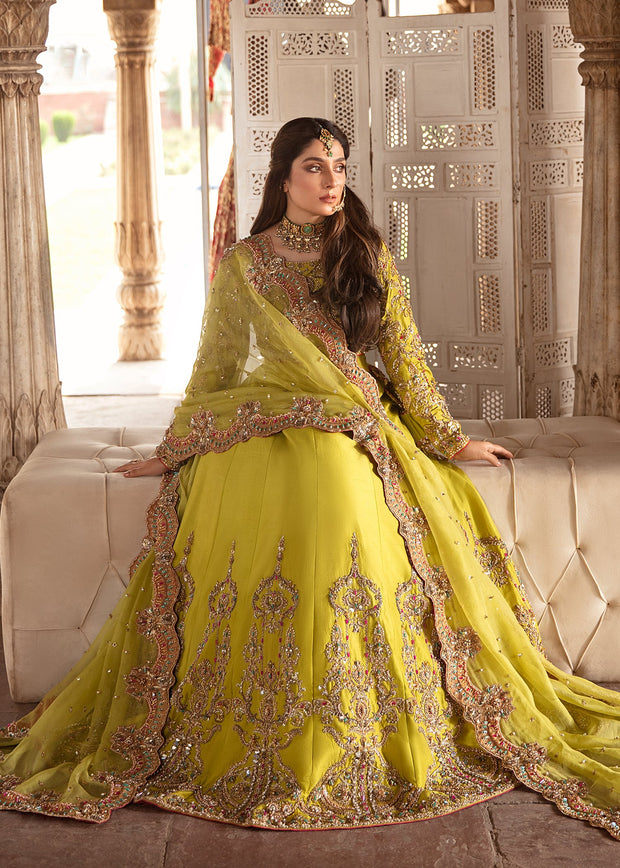 Latest Lehenga Choli Green Bridal Dress Pakistani Mehndi Dress Nameera by Farooq Latest Lehenga Choli Green Bridal Dress Pakistani Mehndi Dress Nameera by Farooq
