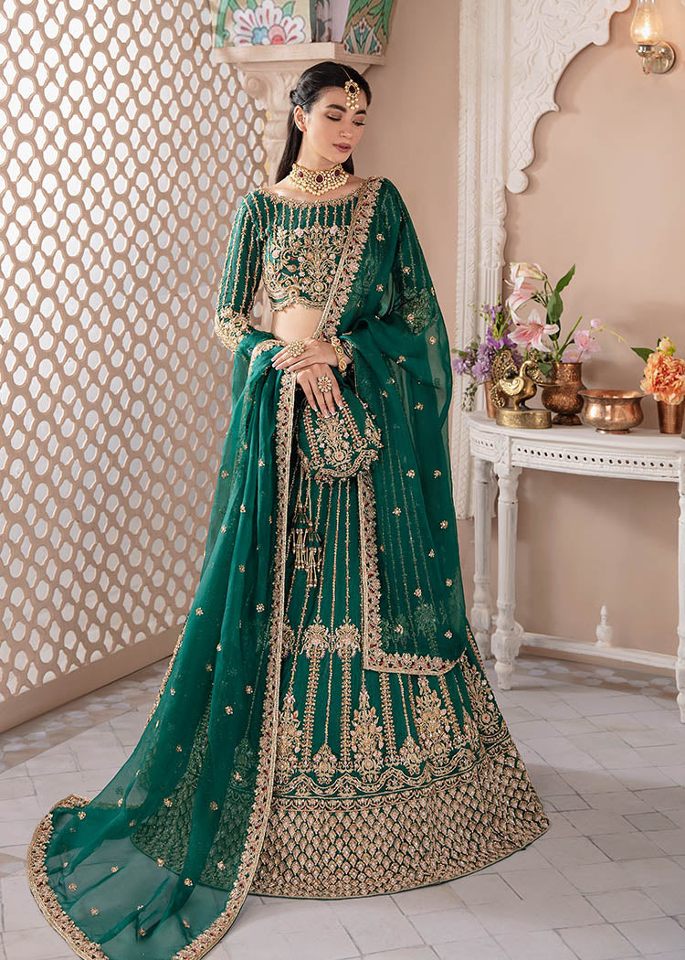 Bottle Green Pakistani Bridal Lehenga Choli Set