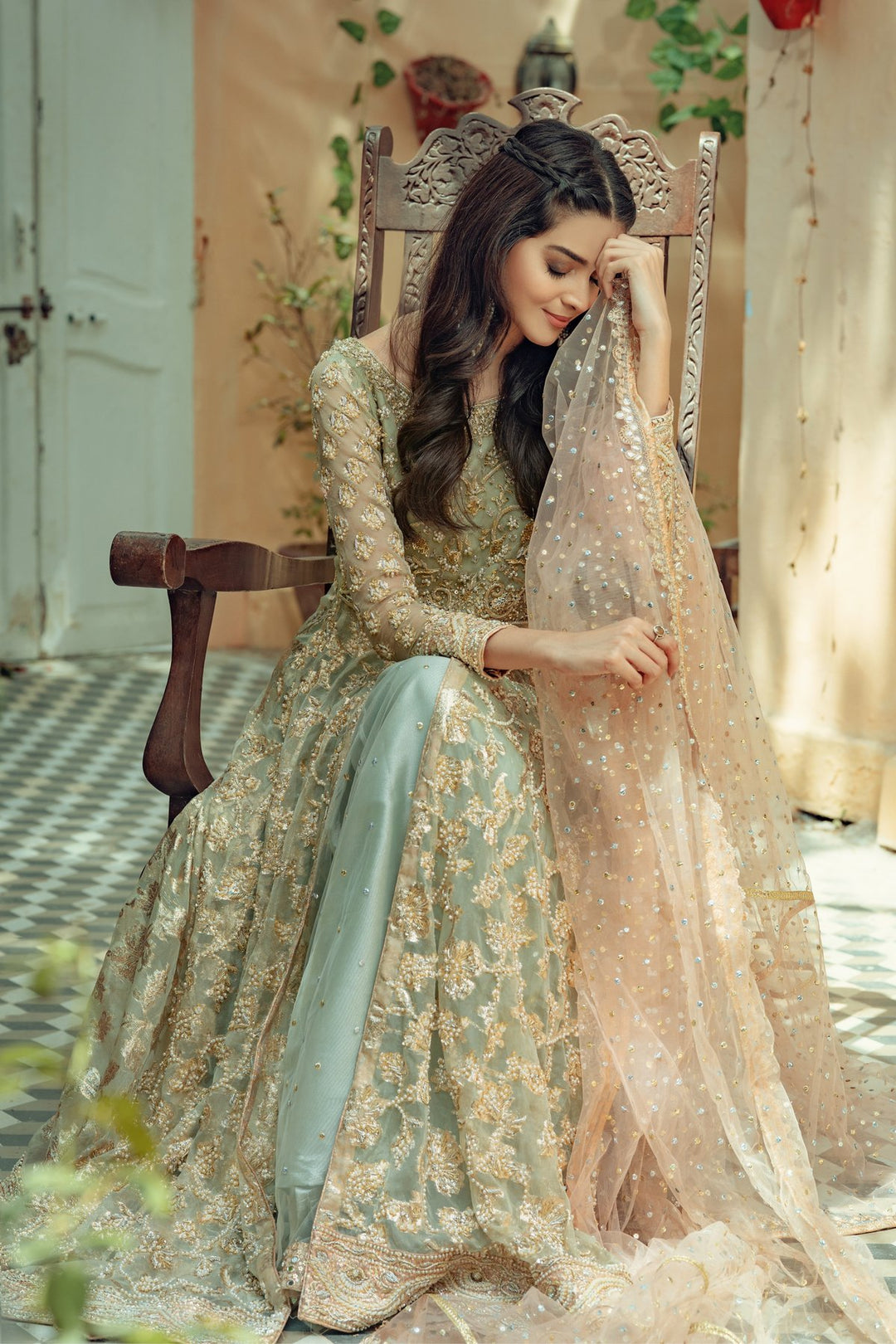green wedding dress indian Pistachio Green Silk Blend Embroidered Lehenga For Wedding Wear