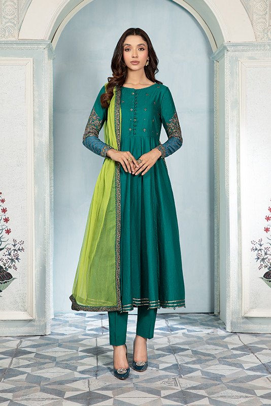 Buy Green Dress Pakistani in Traditional Frock Trouser Style LARGE Buy Green Dress Pakistani in Traditional Frock Trouser Style LARGE