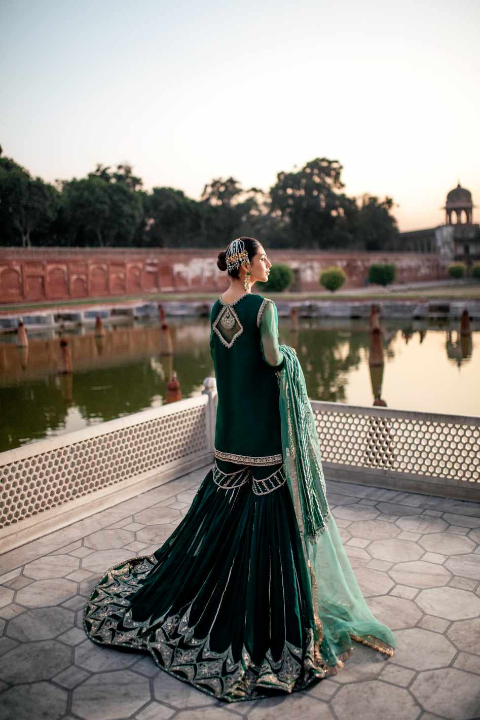 Green Farshi Gharara Shirt Pakistani Mehndi Dress