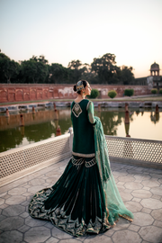 Green Farshi Gharara Shirt Pakistani Mehndi Dress