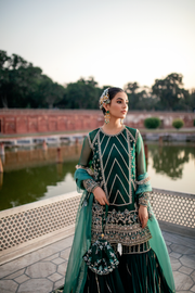 Green Farshi Gharara Shirt Pakistani Mehndi Dresses 2023