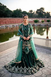 Green Farshi Gharara Shirt Pakistani Mehndi Dresses