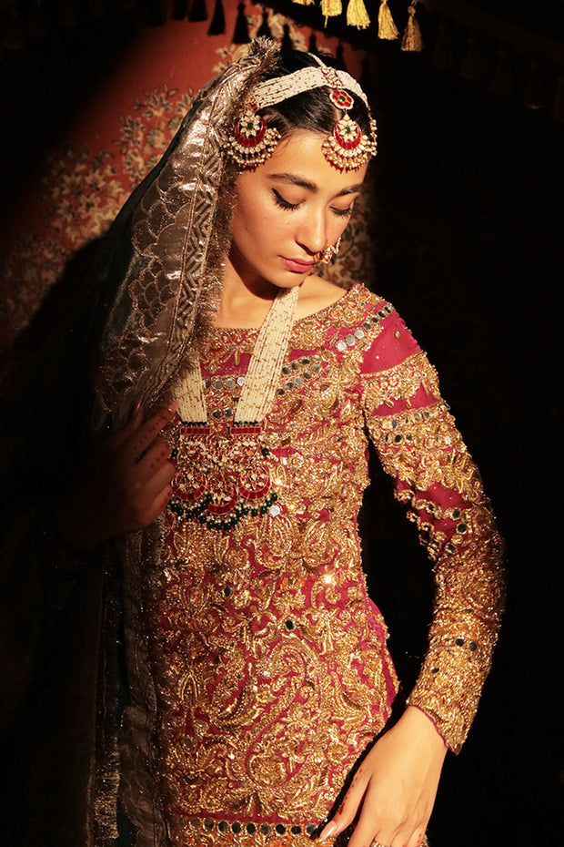 Green Gharara Red Shirt for Pakistani Bridal Dress