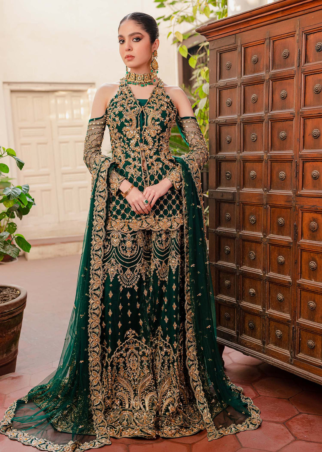 dark green mehndi dress Dark Green Designer Work Flared Anarkali Gown for Mehndi-4782 – Mohi fashion main image 0
