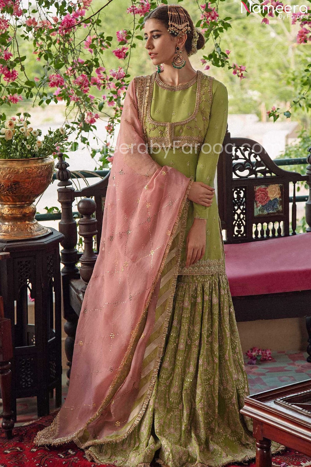 green lehenga bridal pakistani