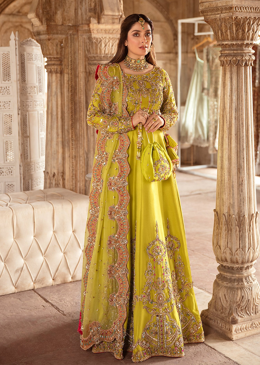 yellow and green mehndi dress Latest Lehenga Choli Bridal Pakistani Dress – Nameera by Farooq Product Group: 3908