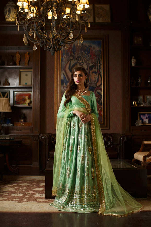 Green Lehenga Choli and Dupatta Pakistani Bridal Dress