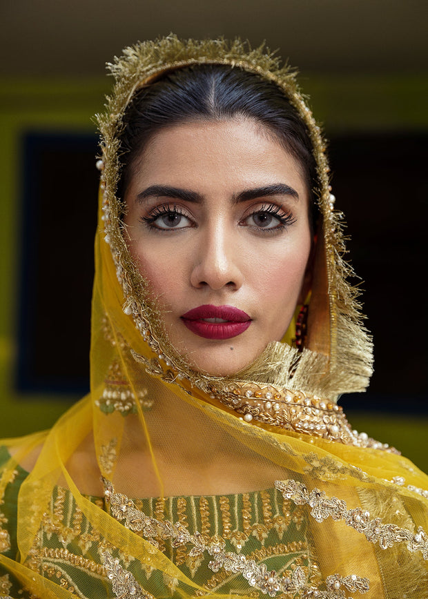 Green Lehenga Choli with Yellow Dupatta Dress Online