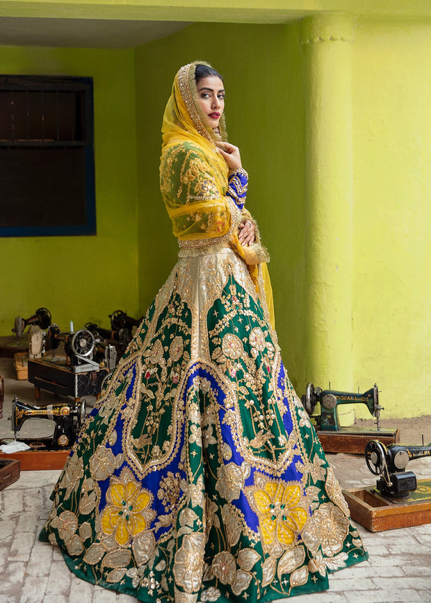 Latest Blue Green Lehenga Choli with Yellow Dupatta Dress – Nameera by ...
