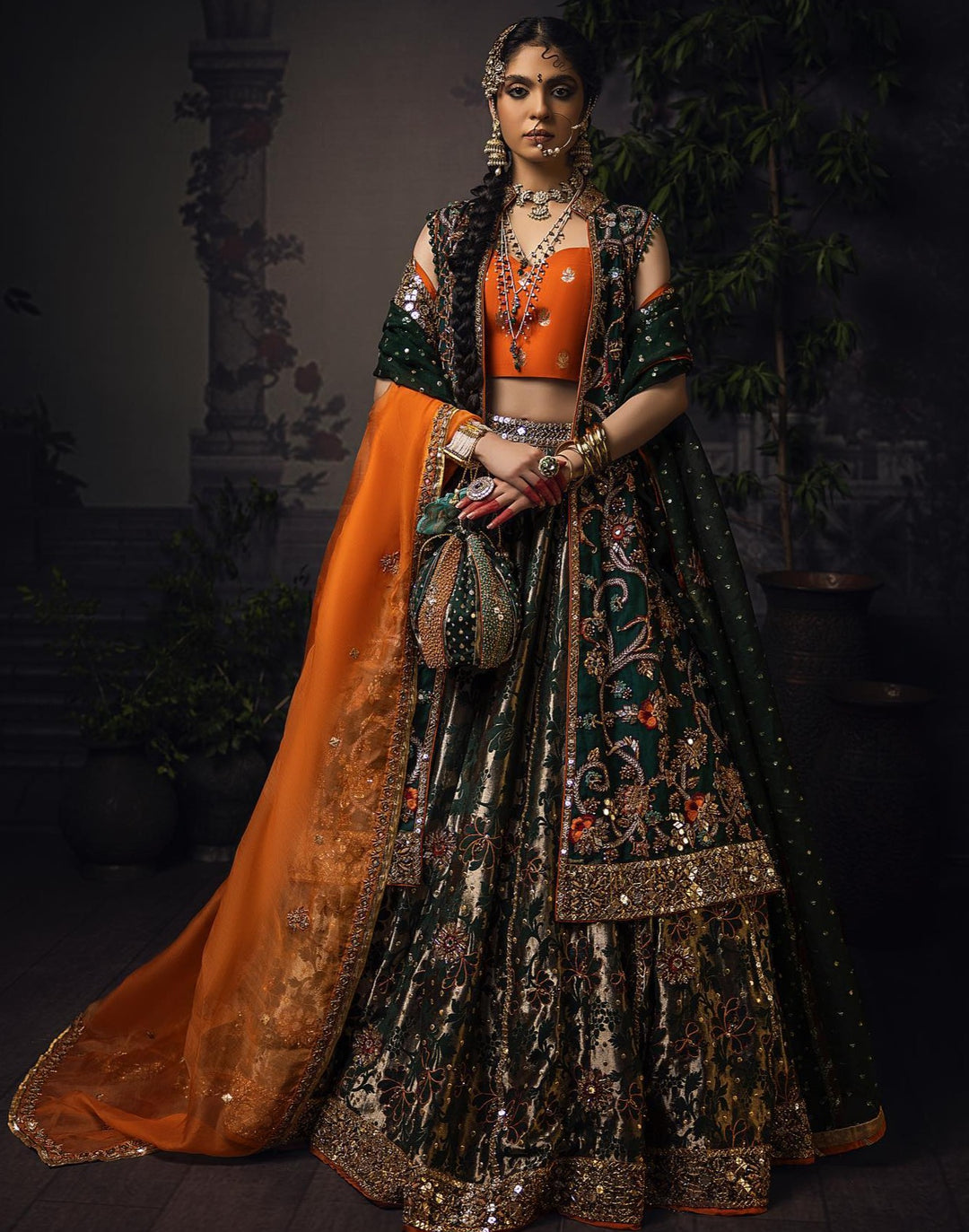 Elegant Pakistani Bridal Lehenga with Open Gown Choli
