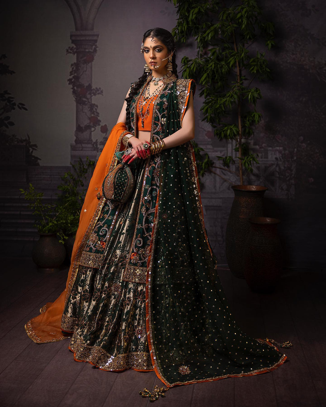 Elegant Pakistani Bridal Lehenga with Open Gown Choli