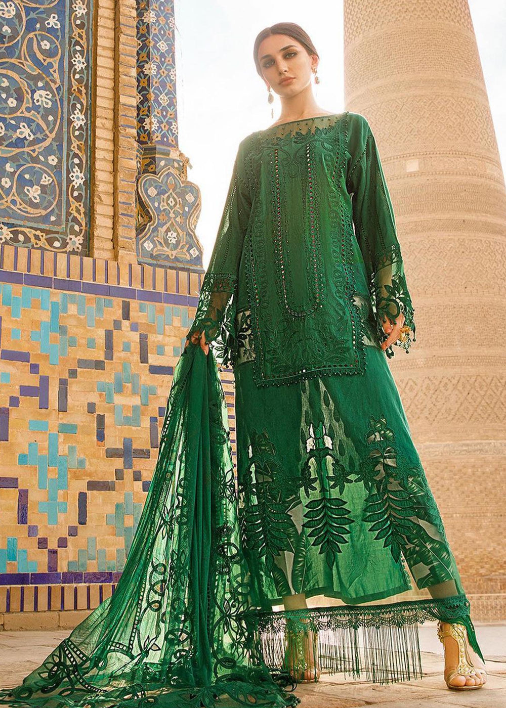 Green Long Kameez Capri for Pakistani Party Wear
