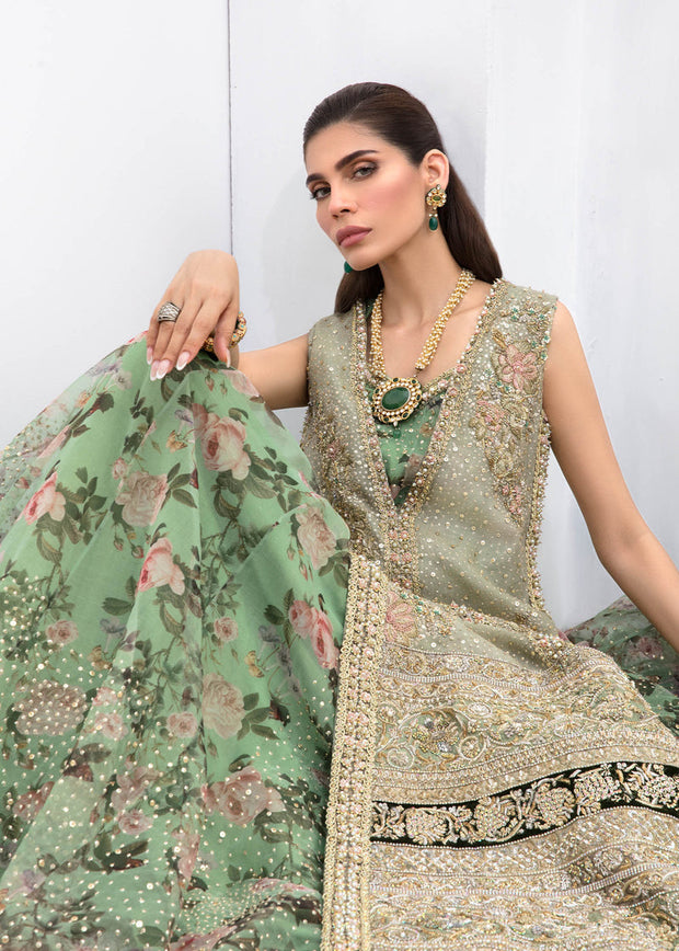 Green Long Kameez Skirt for Pakistani Wedding 