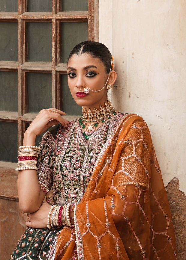 Green Pakistani Bridal Dress in Traditional Pishwas Style
