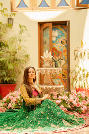 Green Pishwas Frock Lehenga Pakistani Bridal Dress