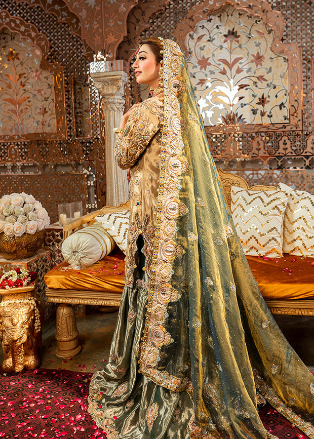 Green Raw Silk Gharara Kameez Pakistani Wedding Dress