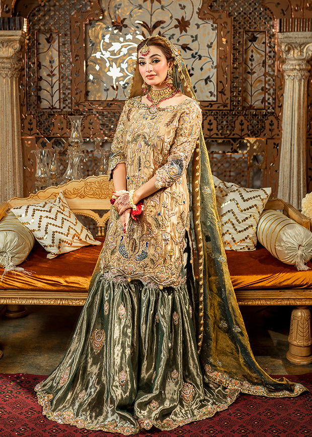 Green Raw Silk Gharara Kameez Pakistani Wedding Dresses