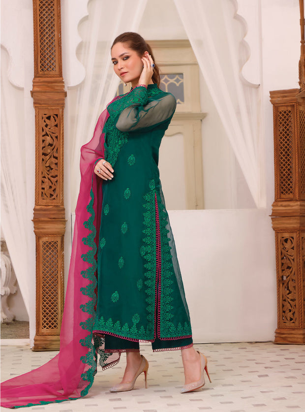 Green Salwar Kameez Pakistani Eid Dress in Organza Fabric Online