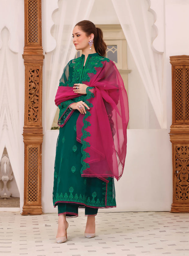 Green Salwar Kameez Pakistani Eid Dress in Organza Fabric