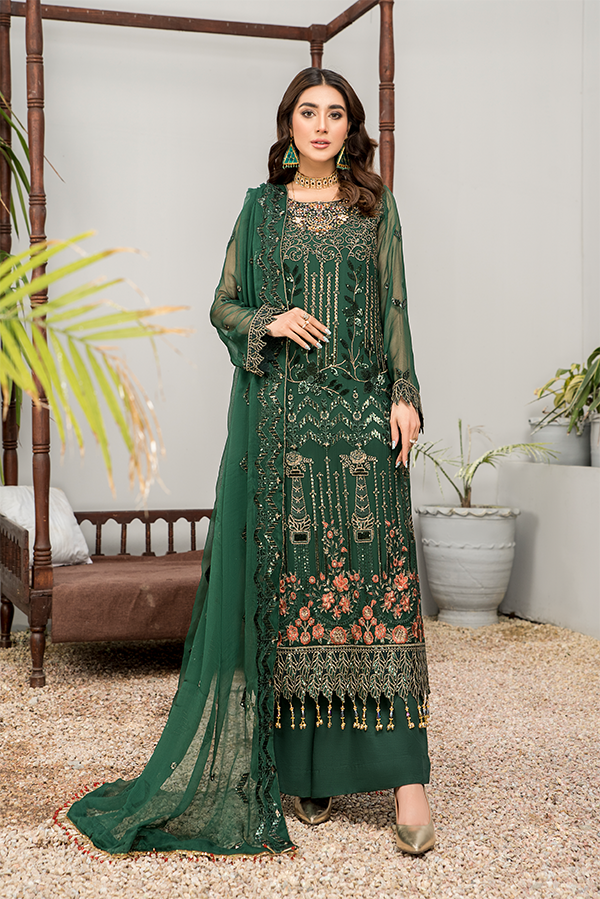 Green Salwar Kameez with Trendy Embellishments Latest
