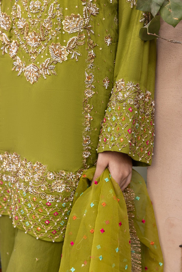 Green Sharara Salwar Kameez Pakistani 