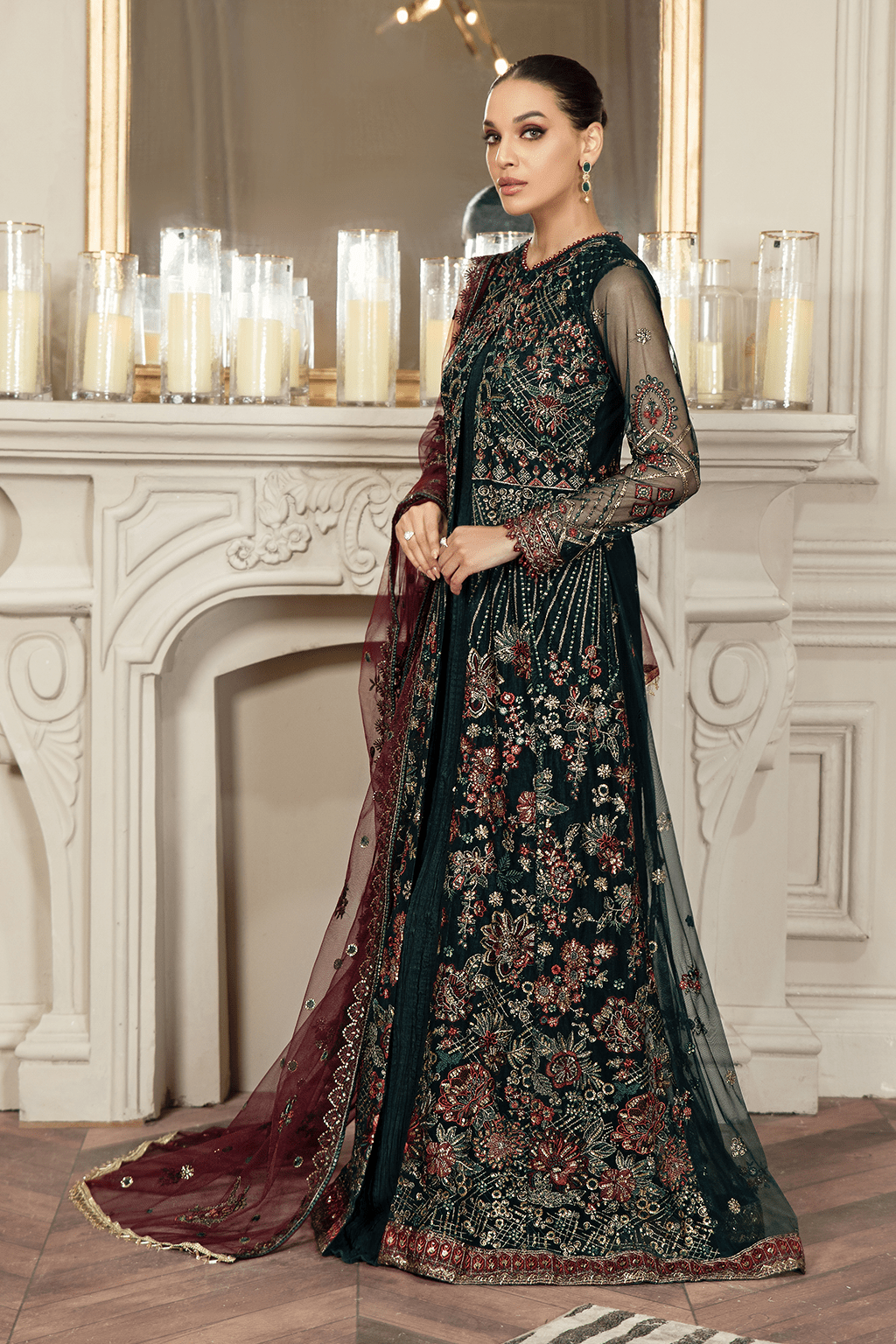 Dark Green Pishwas & Bridal Lehenga - Pakistani Bridal Dresses