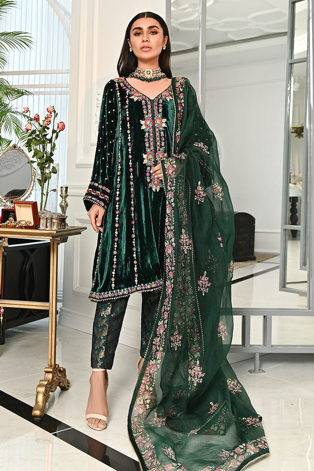Green Velvet Ladies Salwar Kameez Pakistani Dress