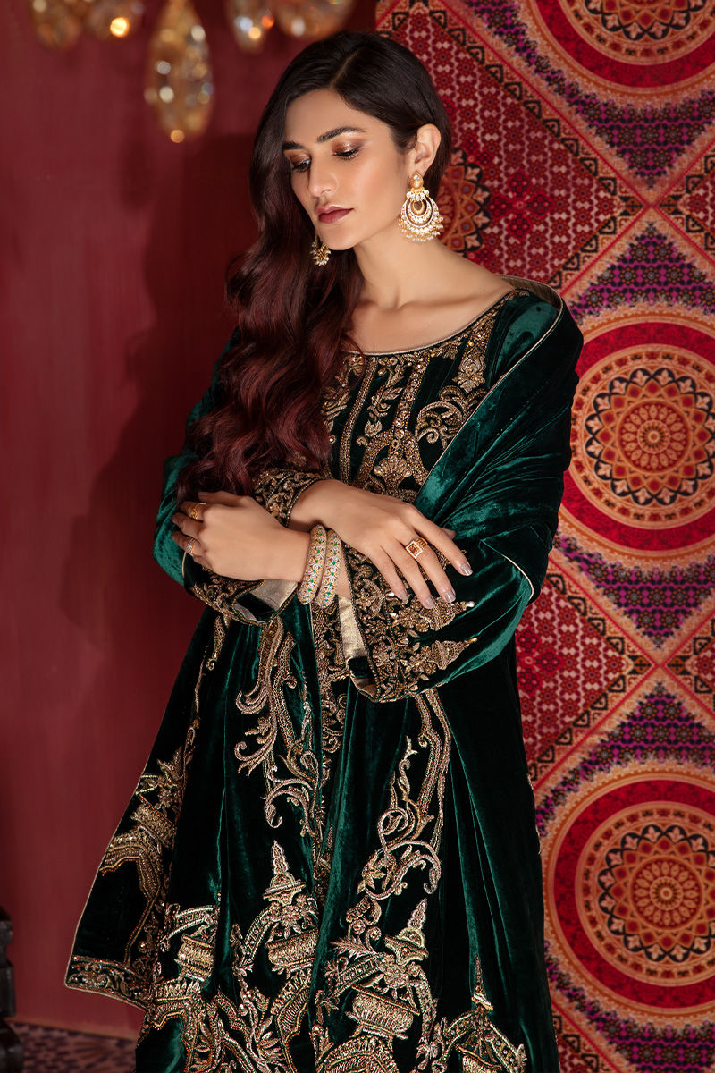 velvet pakistani dress Green Velvet Salwar Kameez Pakistani Wedding Dresses EXTRA SMALL