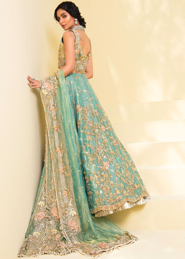 Back view of Green Lehenga 