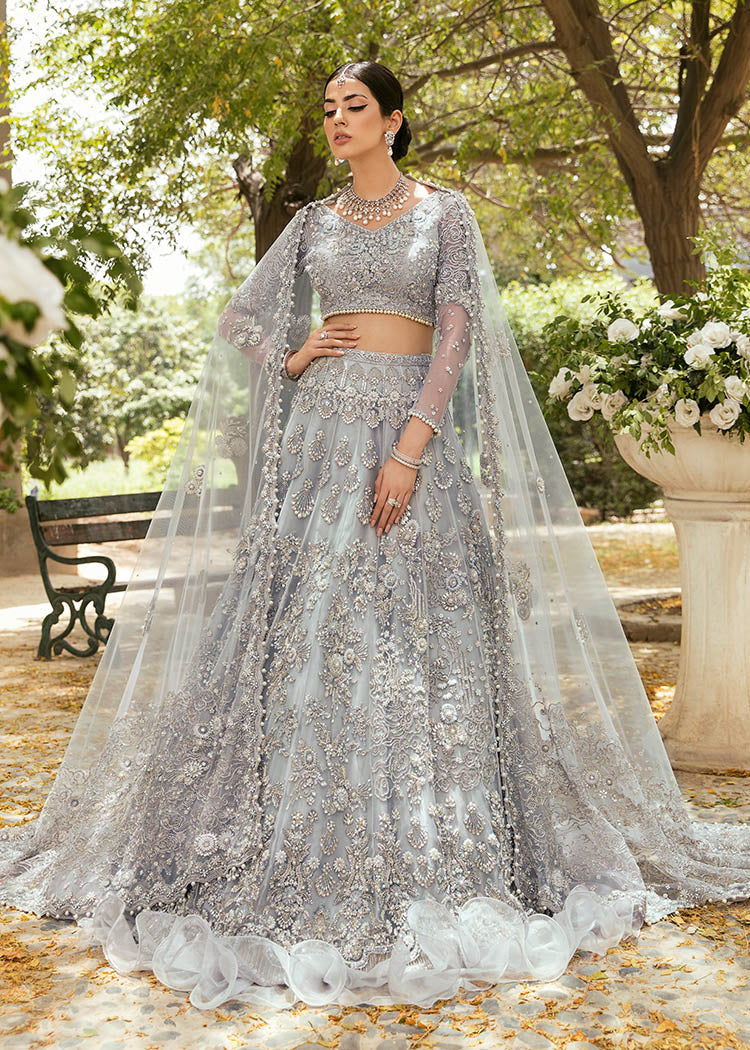 Elegant Grey Pakistani Bridal Lehenga Choli Dress