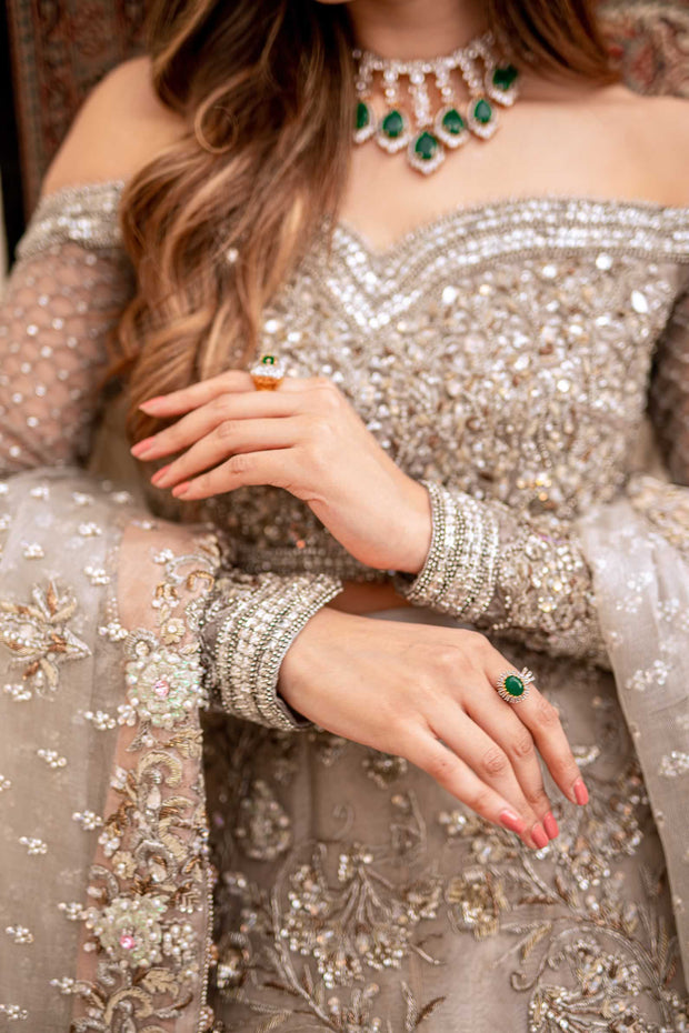 Grey Bridal Lehenga Choli Pakistani Walima Dress