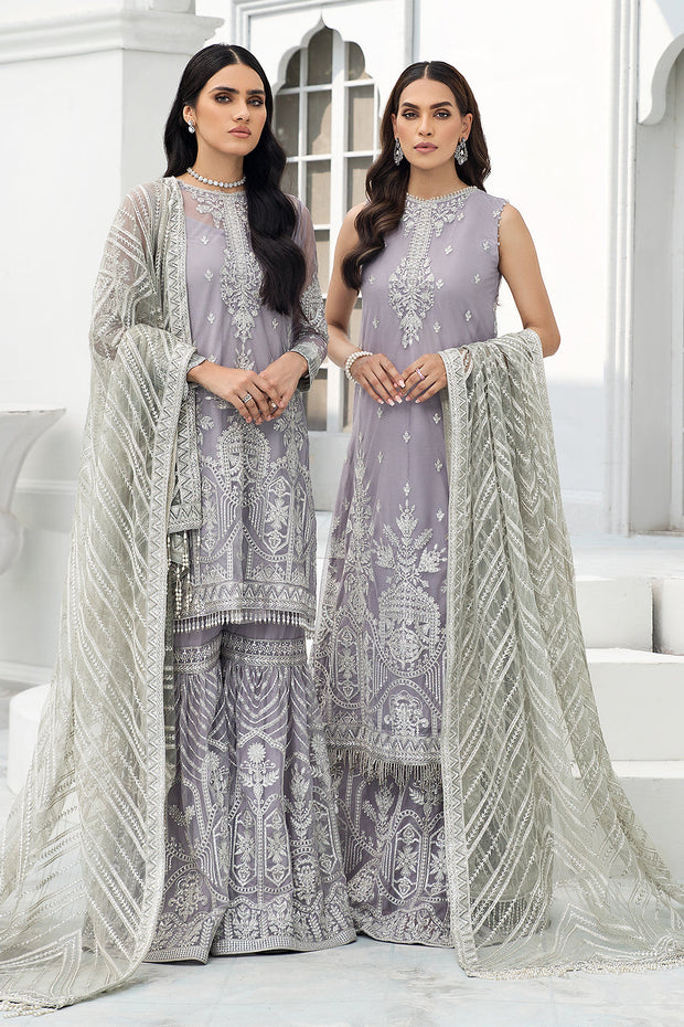 Grey Pakistani Embroidered Kurti with Sharara Party Wear