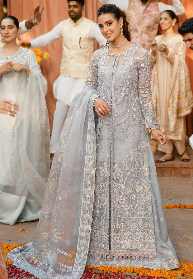 Grey Pakistani Suit in Kameez Trouser Style for Wedding