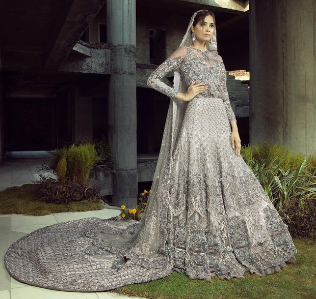Grey Peplum Choli Lehenga