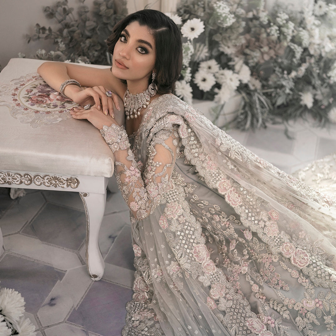 Bridal Maxi Dress Silver Pakistani Bridal Dress Long Sleeve Grey Wedding Jumpsuit Lehenga Maxi Dress Pakistani