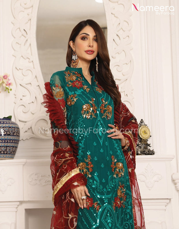 HSY Embroidered Chiffon Dress