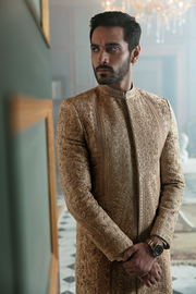 Hand-Embroidered Mens Groom Sherwani in Jamawar Fabric Online