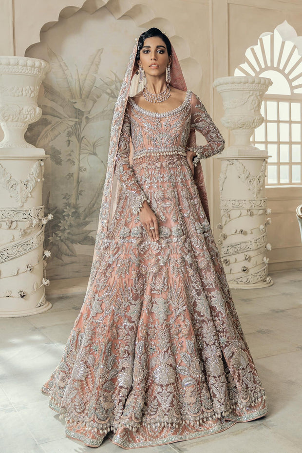 Heavily Embellished Baby Pink Lehenga Gown for Bridal Wear