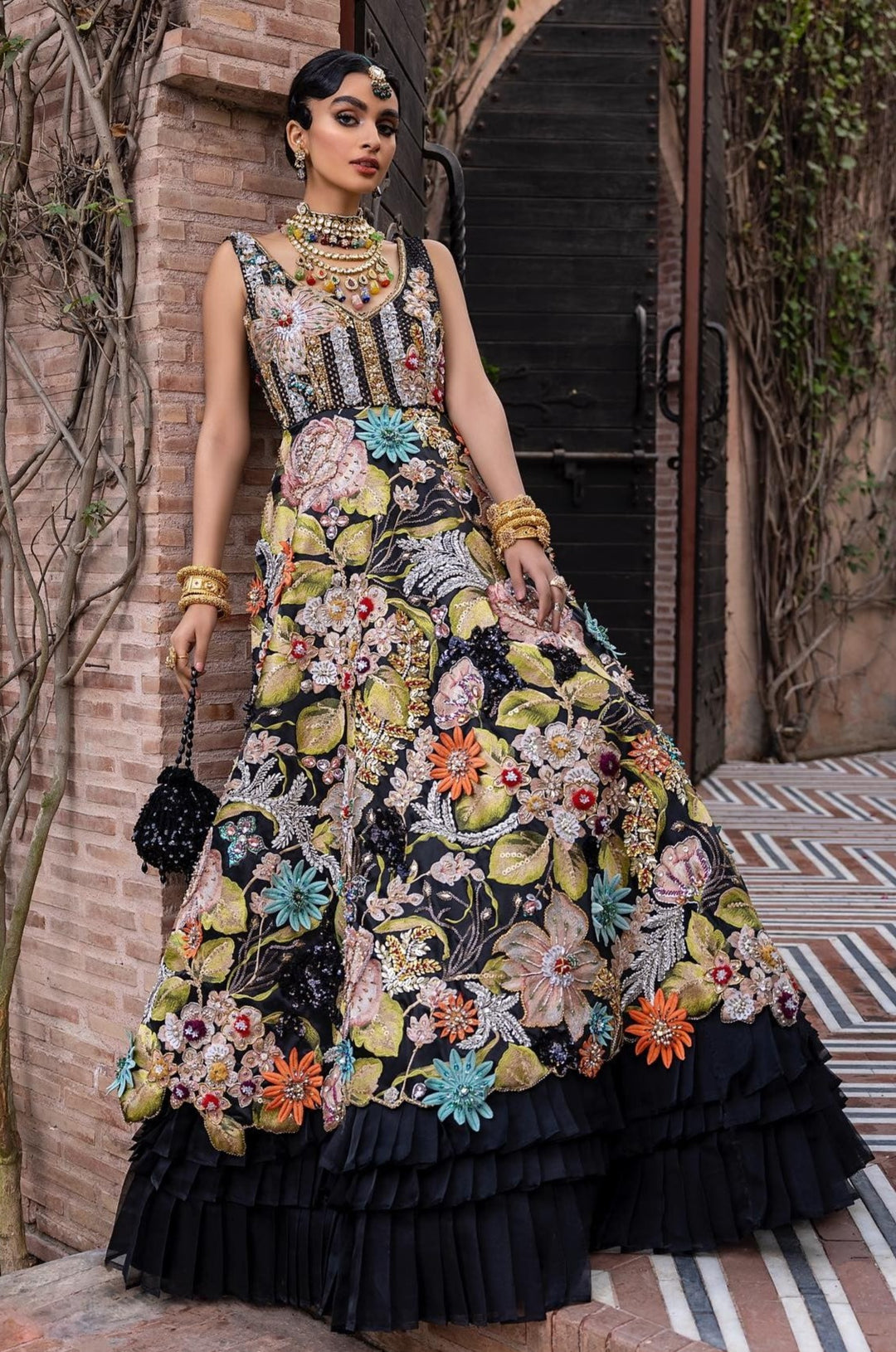 Heavily Embellished Black Frock Lehenga Dress 
