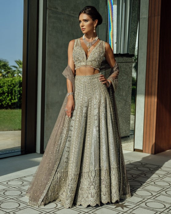 Heavily Embellished Bridal Net Lehenga Choli