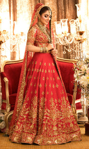 Heavily Embellished Golden Red Lehenga Choli Bridal Wear